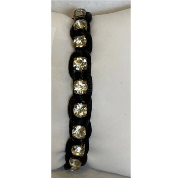 Black Paracord Rhinestone Bracelet 6.5 inches Sparkle Crystal Bling Shamballa - Picture 2 of 10